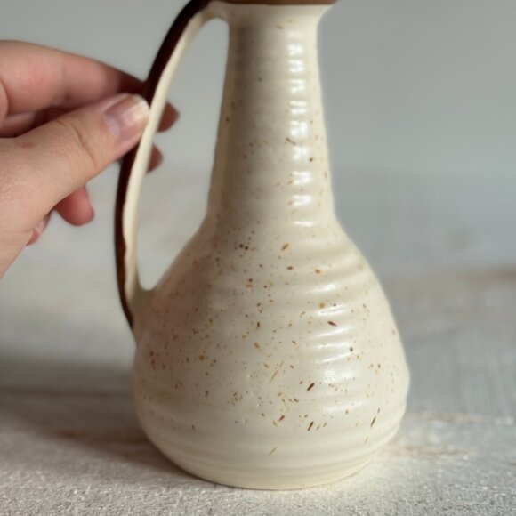 Vintage Cream and Brown Pottery Vase with Handle - Picture 9 of 10